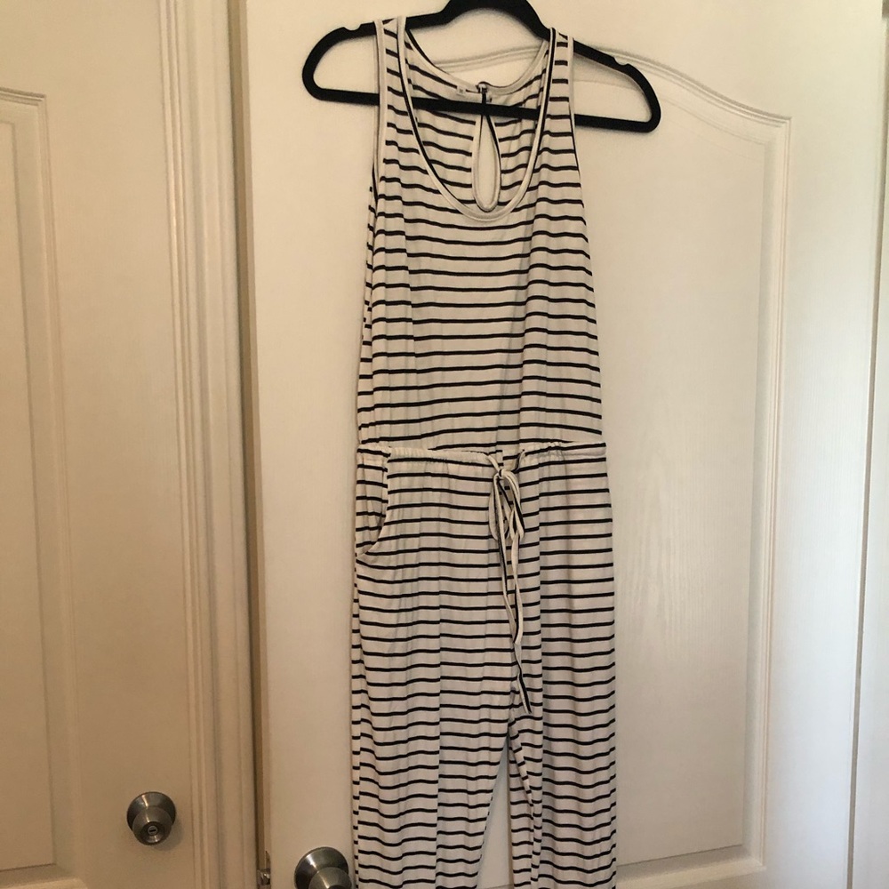 White and black striped jumpsuit